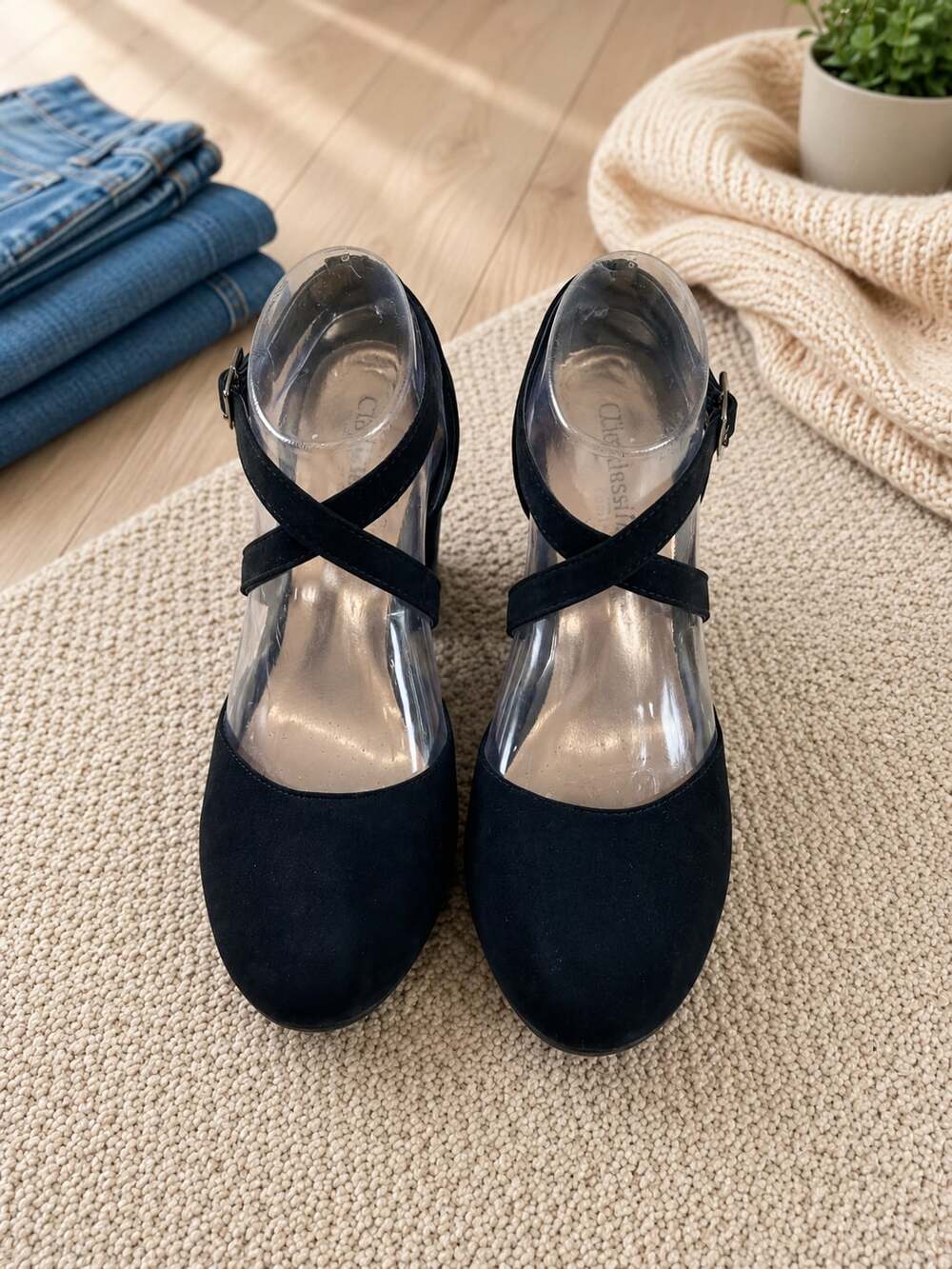 City Classified Comfort Black Ankle Strap Block Heel Sandals Women’s Size 7
